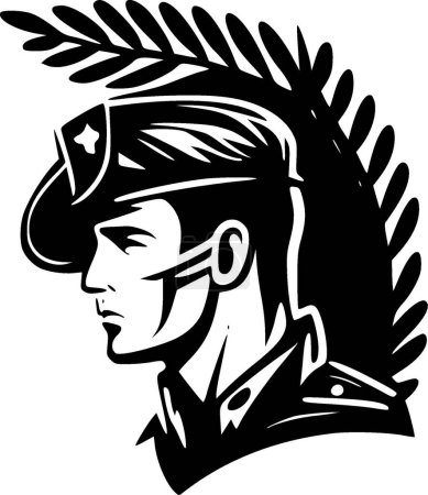Téléchargez les illustrations : Militaire icône isolée en noir et blanc illustration vectorielle - en licence libre de droit