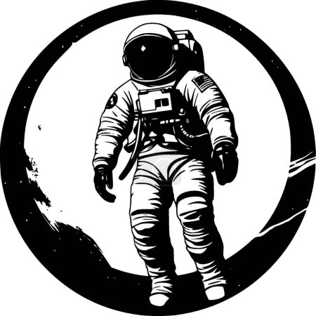 Astronauta - icono aislado en blanco y negro - ilustración vectorial