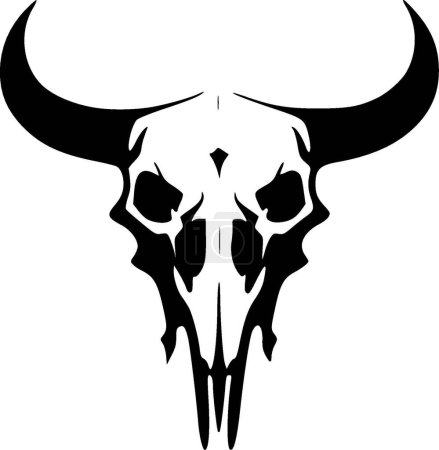 Téléchargez les illustrations : Crâne de vache - illustration vectorielle en noir et blanc - en licence libre de droit
