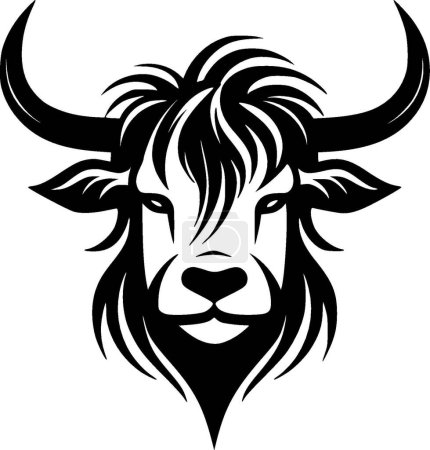 Highland cow - black and white isolated icon - vector illustration