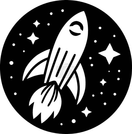 Ilustración de Cohete - ilustración vectorial en blanco y negro - Imagen libre de derechos