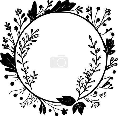 Téléchargez les illustrations : Cadre floral - silhouette minimaliste et simple - illustration vectorielle - en licence libre de droit