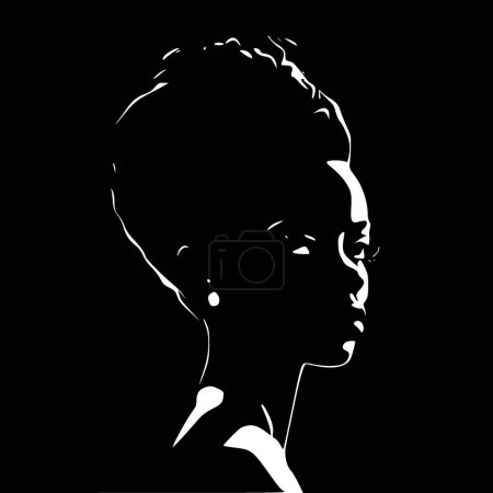Mujer negra - icono aislado en blanco y negro - ilustración vectorial
