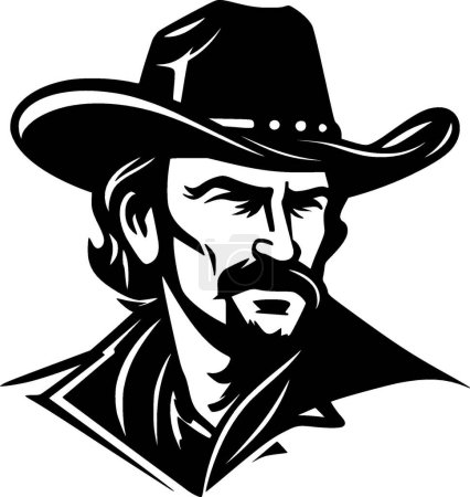Illustration for Cowboy - black and white isolated icon - vector illustration - Royalty Free Image