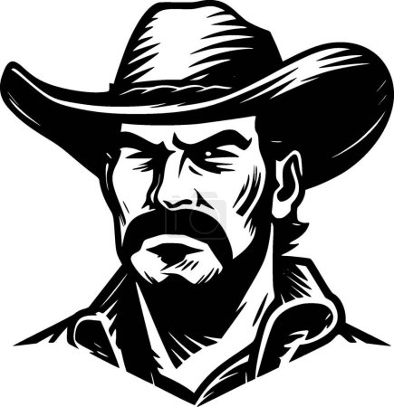 Téléchargez les illustrations : Cowboy - icône isolée en noir et blanc - illustration vectorielle - en licence libre de droit