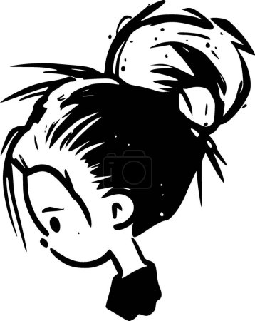 Illustration for Messy bun - black and white vector illustration - Royalty Free Image