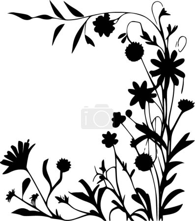 Téléchargez les illustrations : Bordure florale - silhouette minimaliste et simple - illustration vectorielle - en licence libre de droit