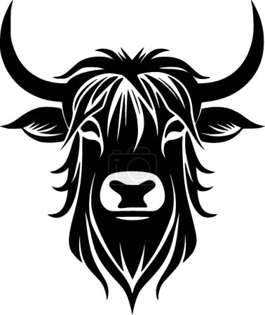 Téléchargez les illustrations : Vache des Highlands - logo plat et minimaliste - illustration vectorielle - en licence libre de droit