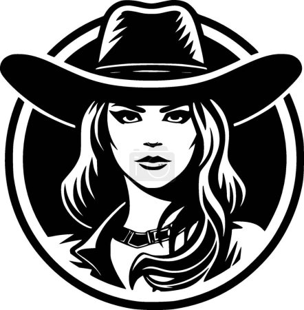 Cowgirl - icône isolée en noir et blanc - illustration vectorielle