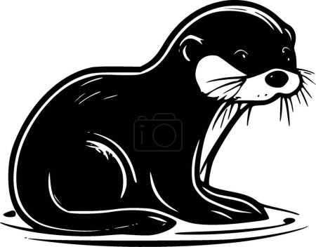Téléchargez les illustrations : Otter - icône isolée en noir et blanc - illustration vectorielle - en licence libre de droit