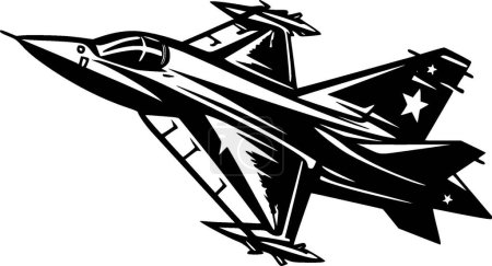 Téléchargez les illustrations : Jet de chasse - illustration vectorielle en noir et blanc - en licence libre de droit