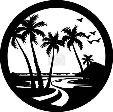 Ilustración de Playa - icono aislado en blanco y negro - ilustración vectorial - Imagen libre de derechos