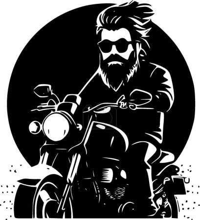 Illustration for Biker - black and white isolated icon - vector illustration - Royalty Free Image