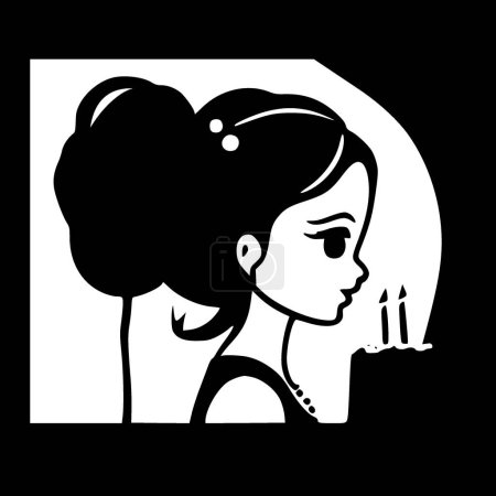 Téléchargez les illustrations : Anniversaire fille - illustration vectorielle noir et blanc - en licence libre de droit