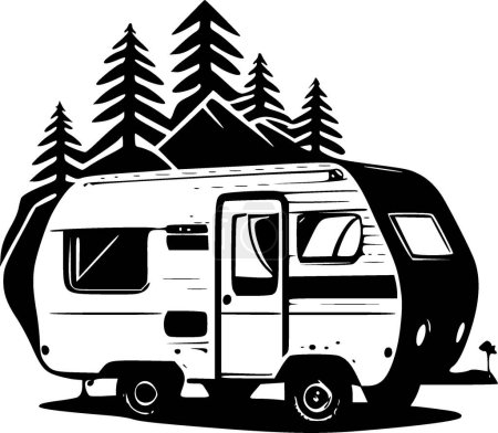 Illustration for Camper - black and white isolated icon - vector illustration - Royalty Free Image