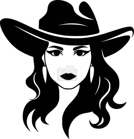Cowgirl - icône isolée en noir et blanc - illustration vectorielle