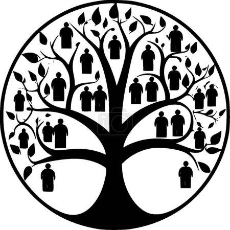 Illustration for Family tree - black and white isolated icon - vector illustration - Royalty Free Image