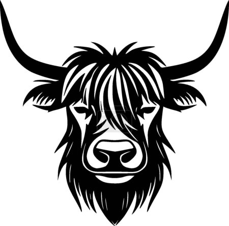 Téléchargez les illustrations : Vache des Highlands - icône isolée en noir et blanc - illustration vectorielle - en licence libre de droit