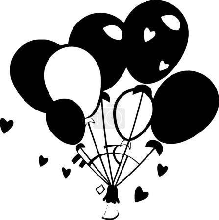 Illustration for Balloons - black and white isolated icon - vector illustration - Royalty Free Image