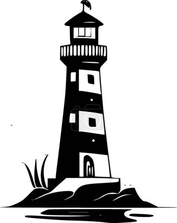 Illustration for Lighthouse - black and white vector illustration - Royalty Free Image