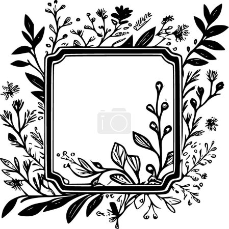 Téléchargez les illustrations : Cadre floral - icône isolée en noir et blanc - illustration vectorielle - en licence libre de droit
