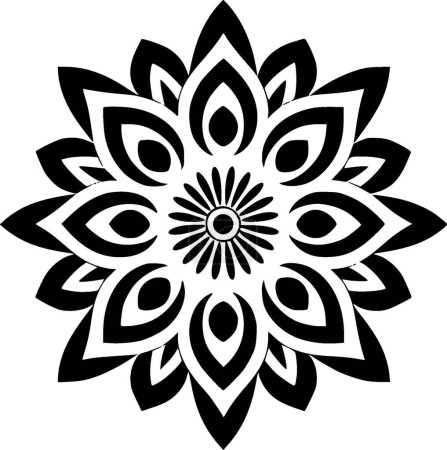 Ilustración de Mandala - icono aislado en blanco y negro - ilustración vectorial - Imagen libre de derechos