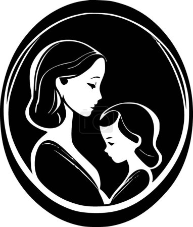 Ilustración de Madre hija - icono aislado en blanco y negro - ilustración vectorial - Imagen libre de derechos