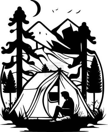 Illustration for Camping - black and white vector illustration - Royalty Free Image