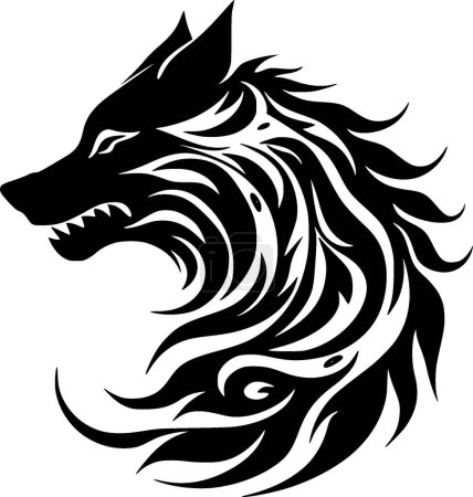 Ilustración de Lobo - icono aislado en blanco y negro - ilustración vectorial - Imagen libre de derechos