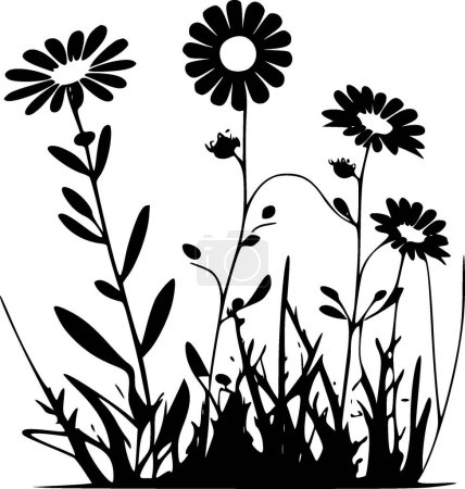 Téléchargez les illustrations : Fleurs - icône isolée en noir et blanc - illustration vectorielle - en licence libre de droit