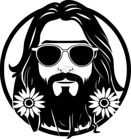 Ilustración de Hippie - ilustración vectorial en blanco y negro - Imagen libre de derechos