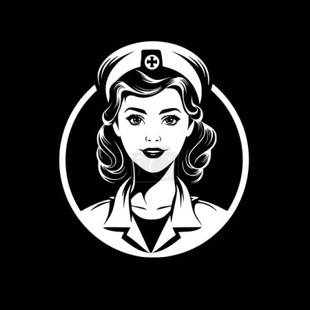 Téléchargez les illustrations : Infirmière - icône isolée en noir et blanc - illustration vectorielle - en licence libre de droit