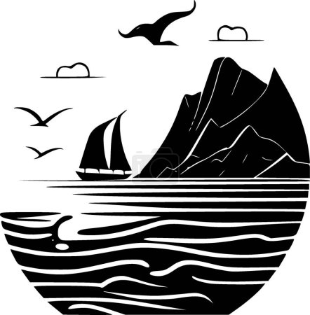 Illustration for Sea - black and white isolated icon - vector illustration - Royalty Free Image