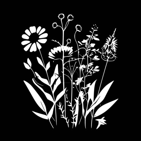 Illustration for Wildflowers - black and white isolated icon - vector illustration - Royalty Free Image