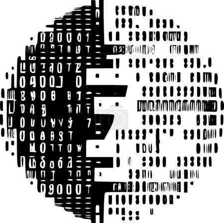 Téléchargez les illustrations : Code binaire icône isolée en noir et blanc illustration vectorielle - en licence libre de droit