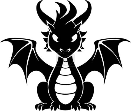 Dragón - icono aislado en blanco y negro - ilustración vectorial