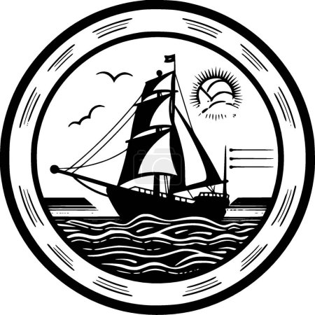 Illustration for Nautical - black and white isolated icon - vector illustration - Royalty Free Image
