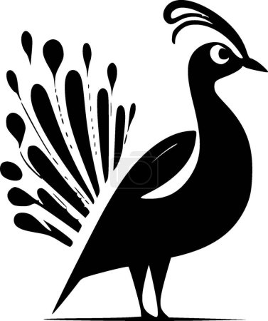 Illustration for Peacock - black and white vector illustration - Royalty Free Image