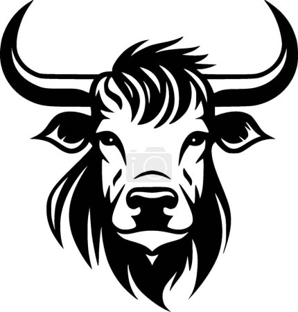 Téléchargez les illustrations : Vache des Highlands - illustration vectorielle en noir et blanc - en licence libre de droit