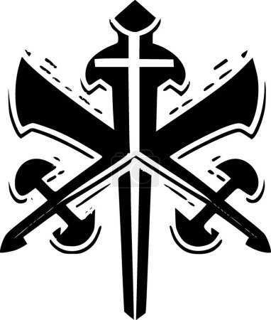 Ilustración de Espadas cruzadas - ilustración vectorial en blanco y negro - Imagen libre de derechos