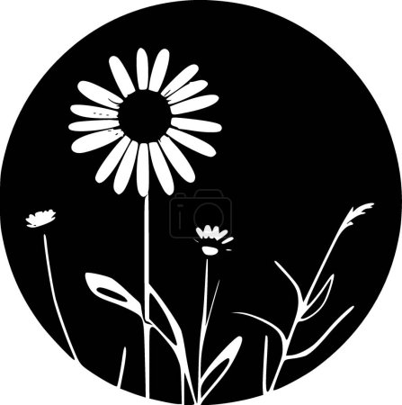 Illustration for Daisy - black and white isolated icon - vector illustration - Royalty Free Image