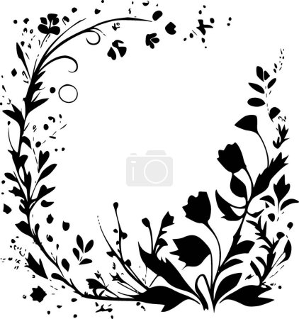 Téléchargez les illustrations : Bordure florale - illustration vectorielle en noir et blanc - en licence libre de droit