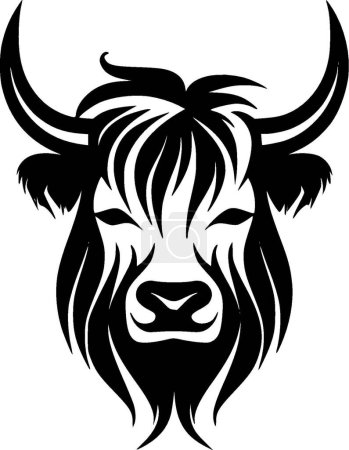 Illustration for Highland cow - black and white vector illustration - Royalty Free Image