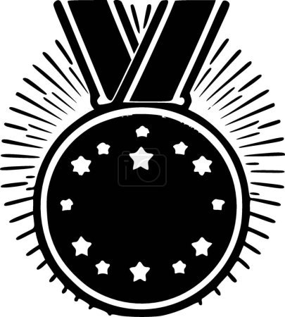 Illustration for Medal - black and white isolated icon - vector illustration - Royalty Free Image