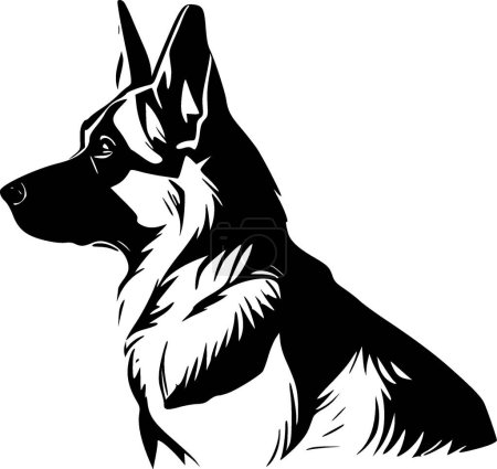 German shepherd - black and white vector illustration