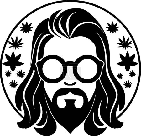 Ilustración de Hippy - icono aislado en blanco y negro - ilustración vectorial - Imagen libre de derechos