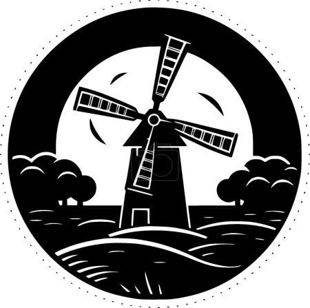 Illustrazione per Mulino a vento - icona isolata in bianco e nero - illustrazione vettoriale - Immagini Royalty Free