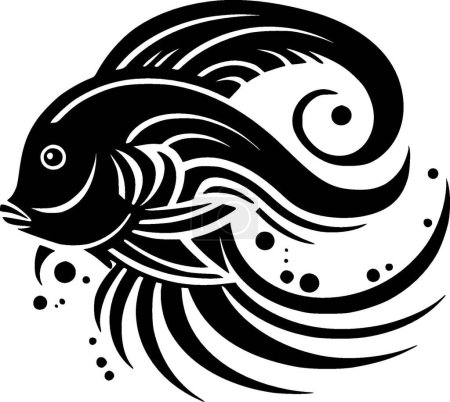 Téléchargez les illustrations : Poisson - icône isolée en noir et blanc - illustration vectorielle - en licence libre de droit