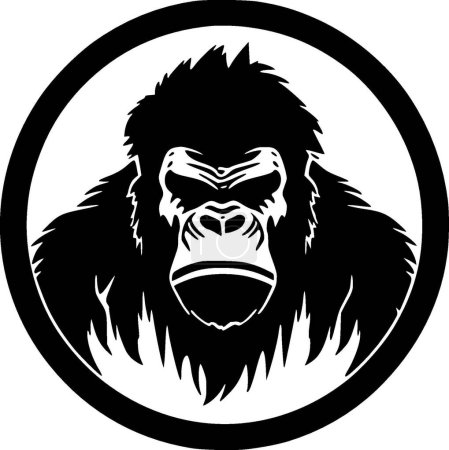 Gorille - icône isolée en noir et blanc - illustration vectorielle