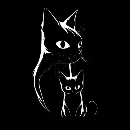 Illustration for Cat mom - black and white isolated icon - vector illustration - Royalty Free Image